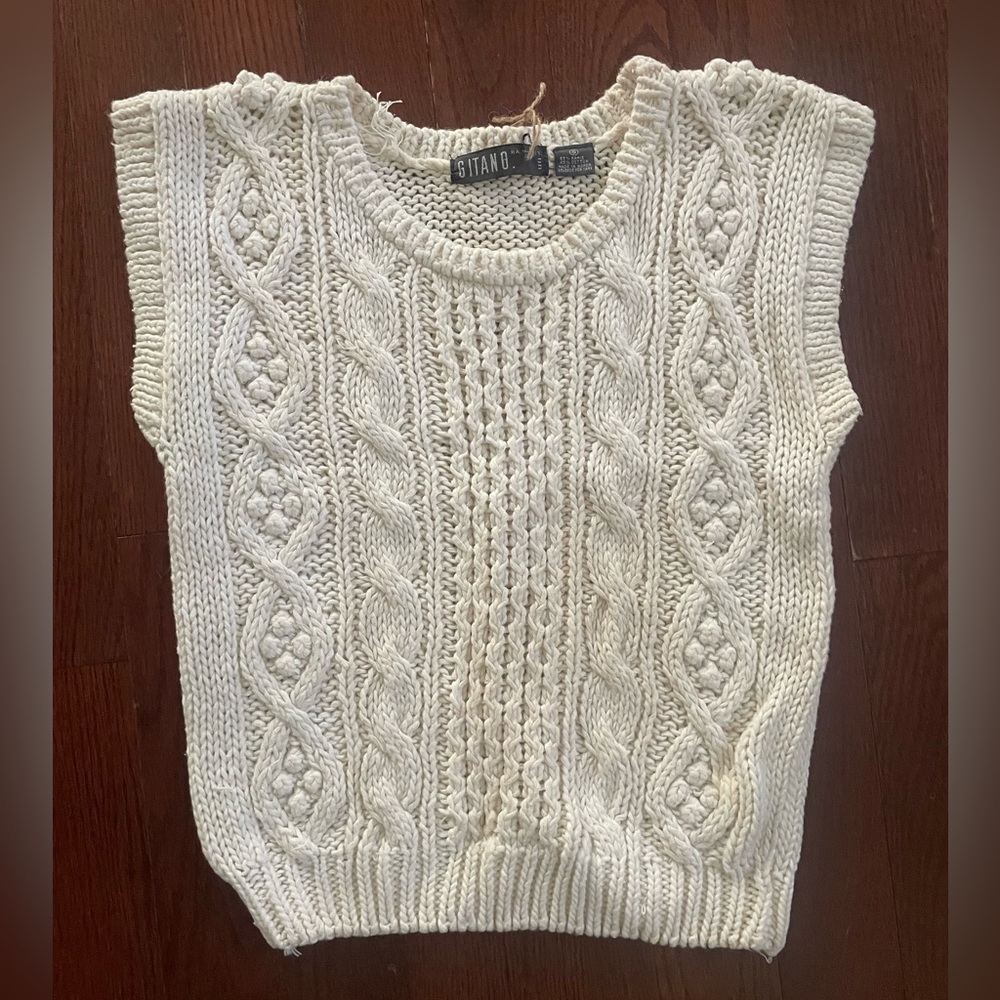 Vintage ivory sleeveless sweater gitano small 1990s chunky knit
